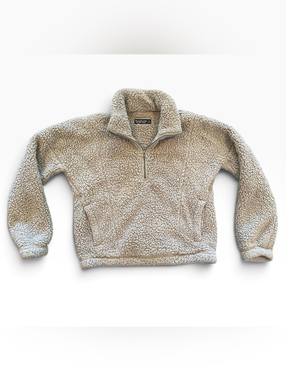 Abercrombie & Fitch Soft A&F Sherpa Quarter Zip Pullover Beige Tan Size S